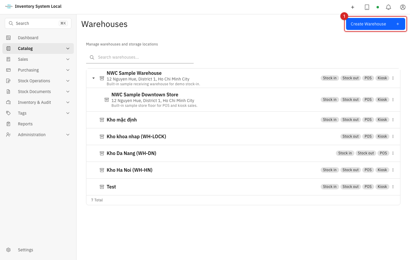 Create warehouse button