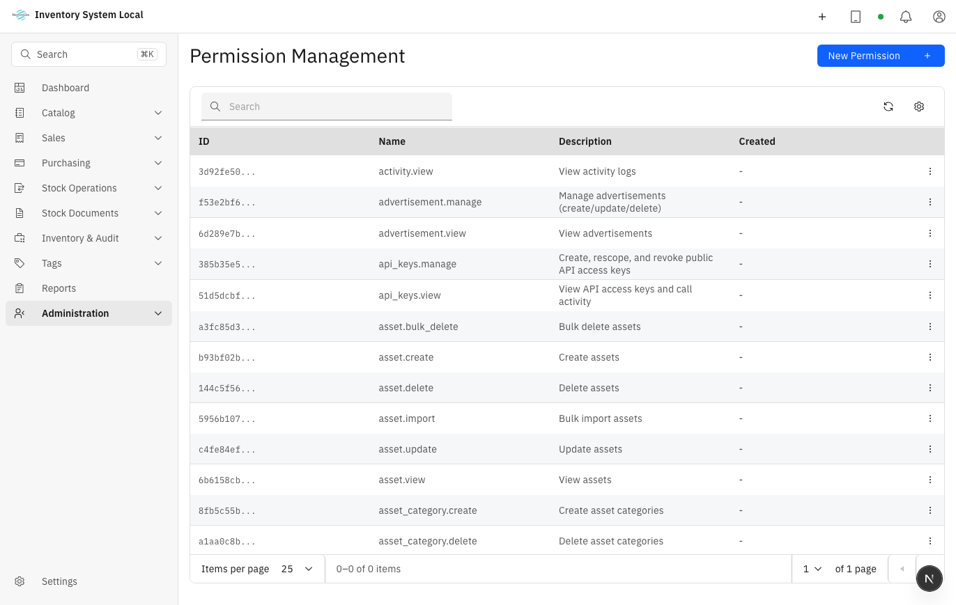 Permission selection screen