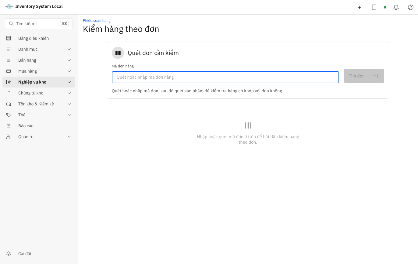 Màn hình kiểm hàng theo đơn