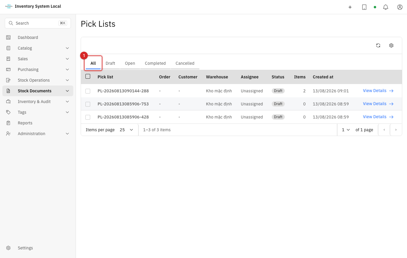 Pick list overview