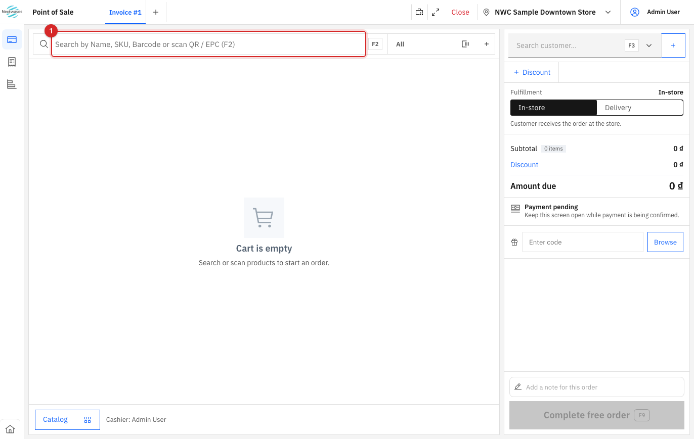Product search box on the POS screen