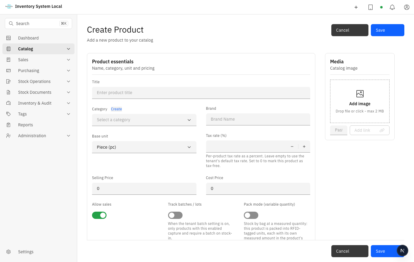 New product form