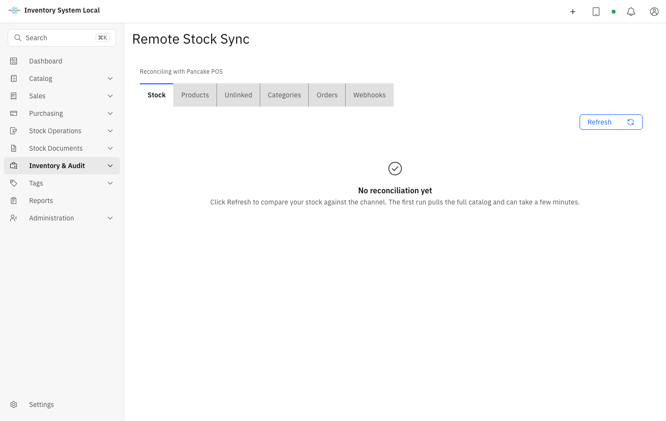 Channel stock sync screen