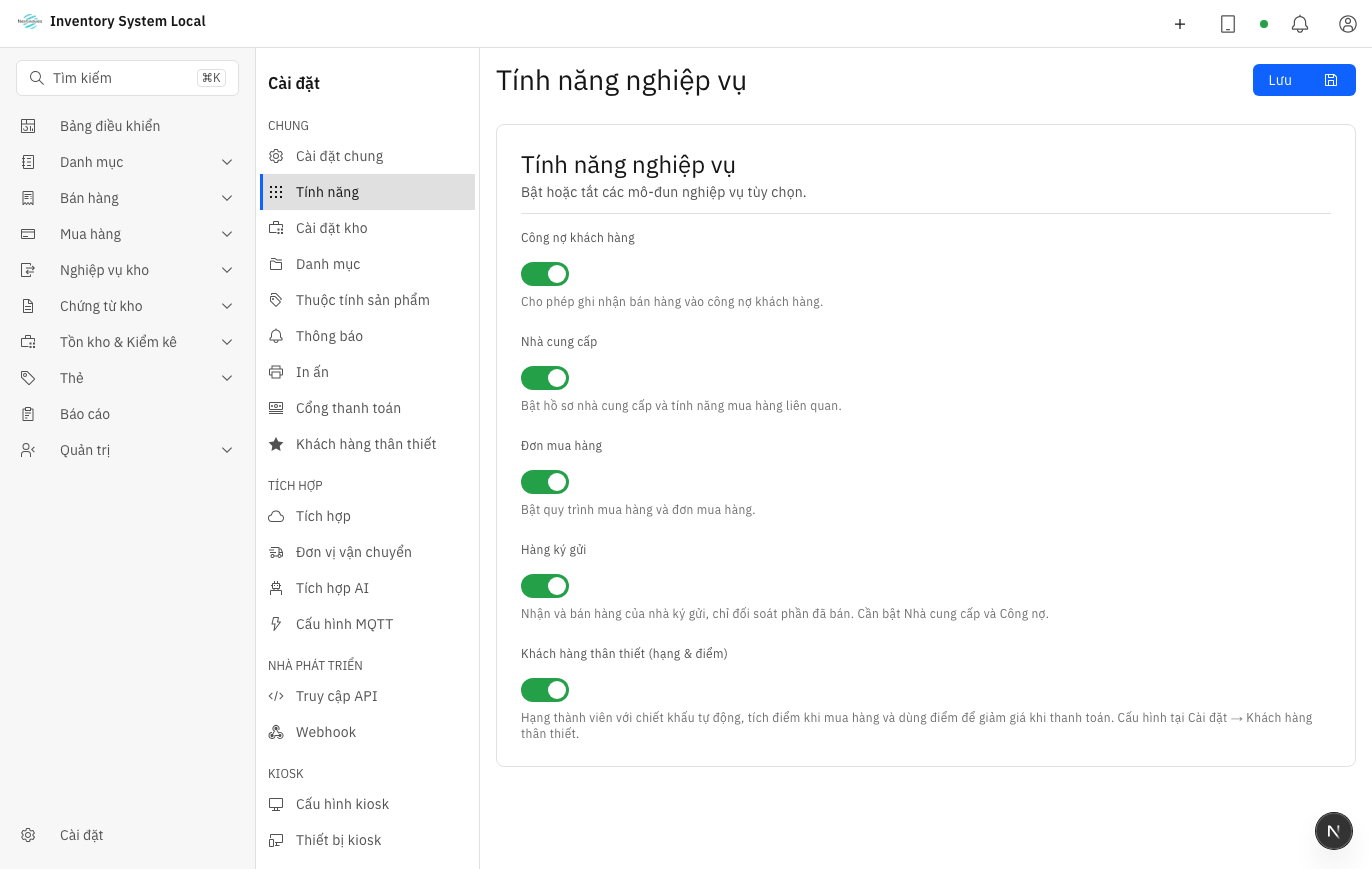 Màn hình Tính năng
