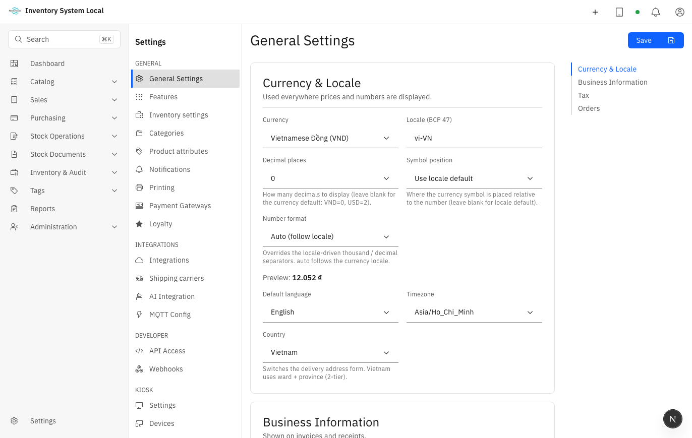 General settings