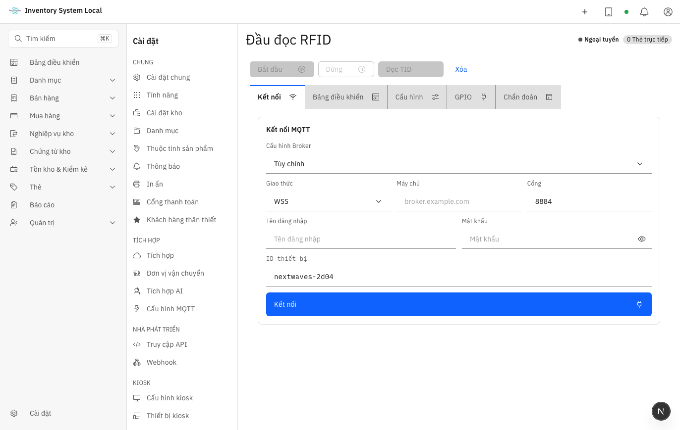 Khai báo đầu đọc RFID