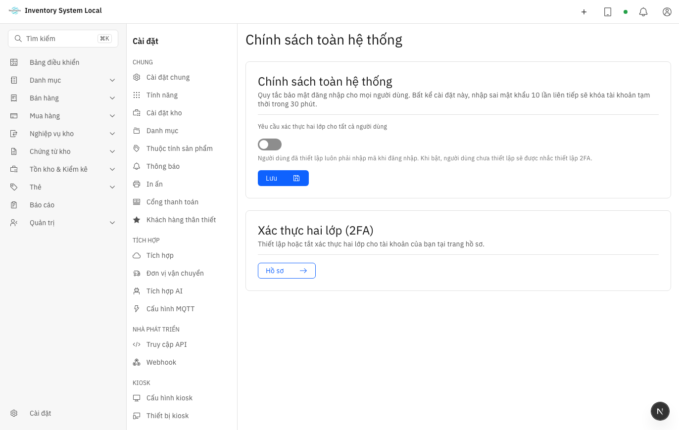 Cài đặt an ninh