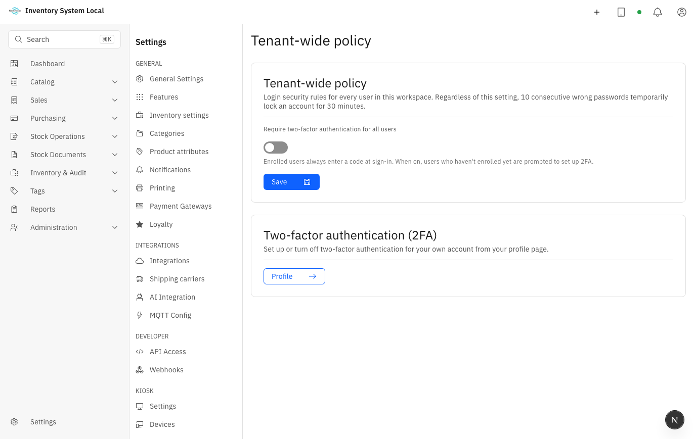 Security settings