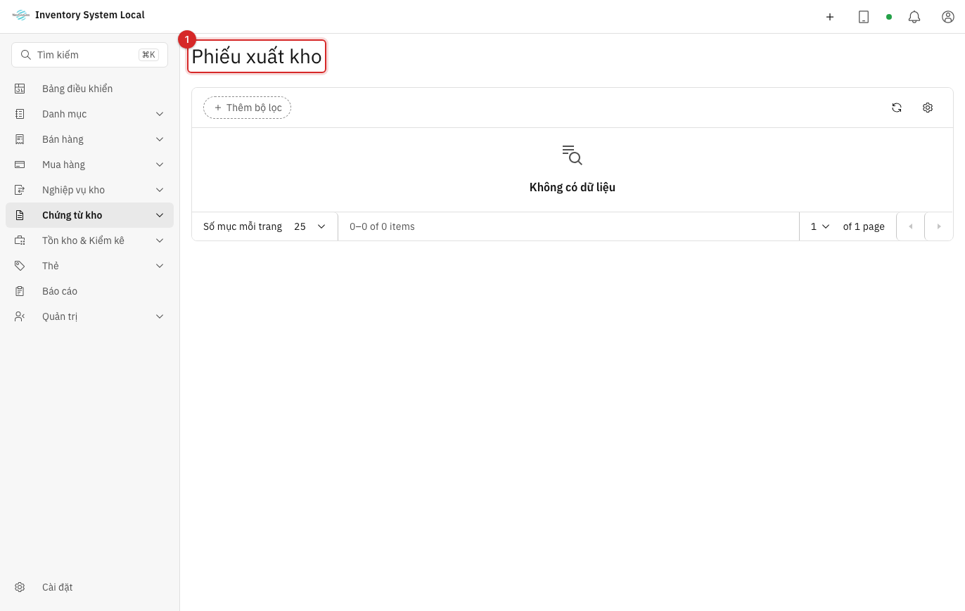 Danh sách phiếu xuất kho